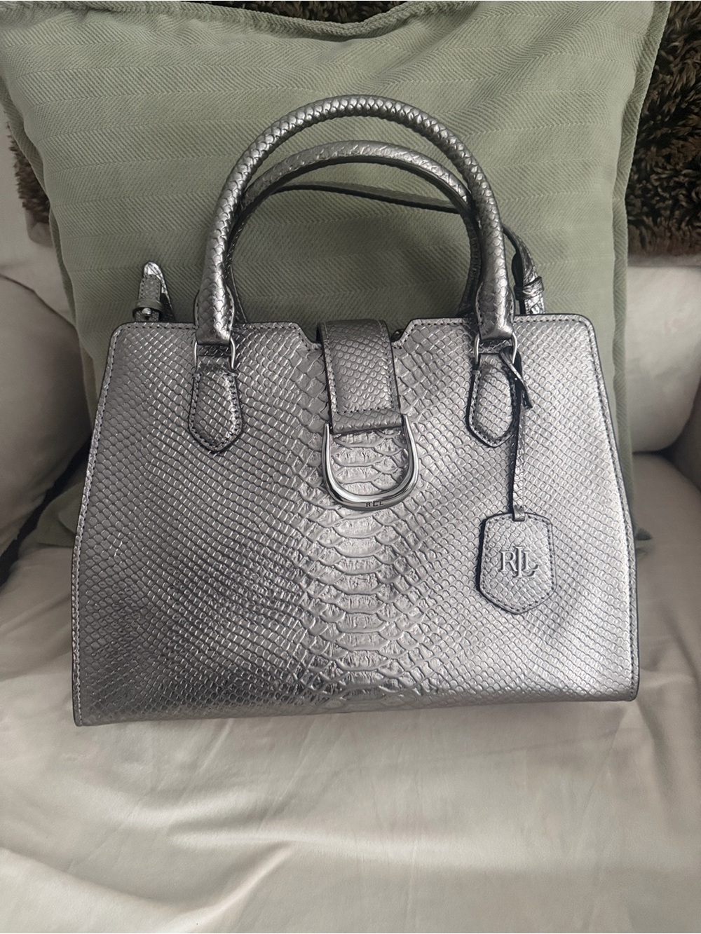 Ralph Lauren Women's Kenton Leather Satchel with Python Embossed